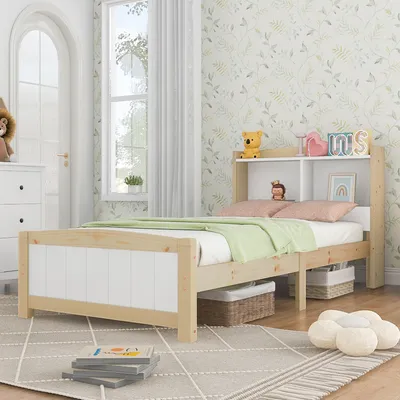 A child's bedroom with a bed, dresser, and window.