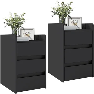 Produktbild von Nachttisch Nachtkonsole Nachtschrank - 2er-Set - 3 Schubladen - Schwarz - 35 x 40 x 59 cm