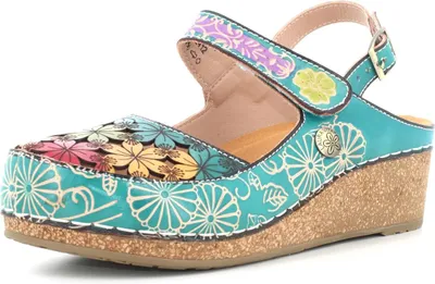 Produktbild von LAURA VITA bequeme Leder Korksandalette Facscineo 0121 türkisblau multi mit cut-outs Klettverschluss und Schnalle zum Verstellen Grösse 38 EU