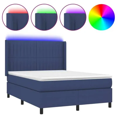 Produktbild von Boxspringbett mit Matratze & LED Blau 140x200 cm Stoff