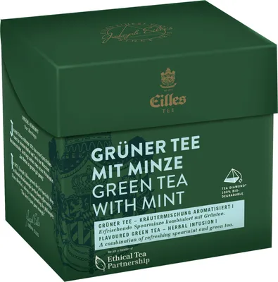 Produktbild von EILLES TEE Tea Diamond GRÜNER TEE MIT MINZE im Pyramidenbeutel, 20er Box