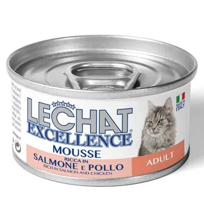 Immagine prodotto di MONGE LECHAT EXCELLENCE MOUSSE: mousse al salmone e al pollo per gatti adulti, 85g, confezione da 840
