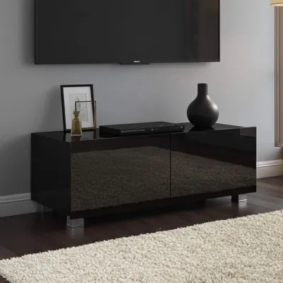 Produktbild von RTV-Schrank Amanda 100 cm kompakter TV-Schrank Wohnzimmer Schrank hängend oder stehend (Schwarz matt + Schwarz Hochglanz Fronten)