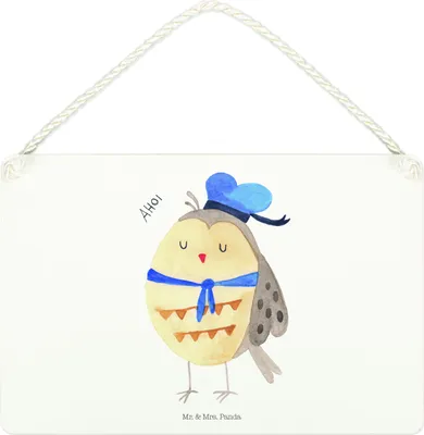 Produktbild von Mr. & Mrs. Panda Schild Eule Matrose DIN A4 - Weiß - Geschenk, Owl, Ehe, Holzschild, Heimathafen, Freundin, Türschild, holzbild, wandtafel, Wandbild Holz