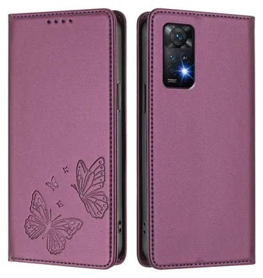 Produktbild von Lederhülle für Xiaomi Redmi Note 11 Pro 5G/4G/Note 12 Pro 4G, Schmetterling Prägung Leder Brieftasche Schutzhülle mit Ständer Lila