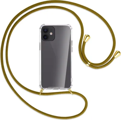 Produktbild von Handykette Backcover-Schutzhülle mit Band (Metall goldfarben) für Apple iPhone 12 Mini - khaki