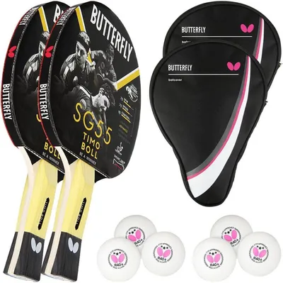 Produktbild von Butterfly 2x Timo Boll SG55 Tischtennisschläger + 2x Tischtennishülle Drive Case + 6x 40+ 3*** Tischtennisbälle