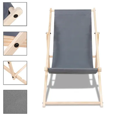 Produktbild von Liegestuhl Chair Liege Klappbar Holz mit Armauflagen Campingstuhl klappliege Grau 2 Stück