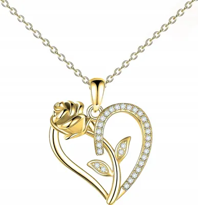 Produktbild von Goldkette mit Herzrose und Zirkonia-Blumenherz, 925er Silber