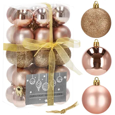 Produktbild von SPRINGOS Christbaumkugel Kunstkugel 30 Stück bruchsicher Weihnachtskugel Glitzer Matt Glanz Weihnachtsdeko Weihnachten (Rosegold)