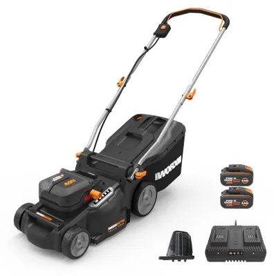 Produktbild von WORX WG737E Nitro Akku-Rasenmäher 40V(2x20V) - leistungsstarke bürstenloser Motor - 37cm Schnittbreite - 6 Schnitthöhenstufe (20-70mm) - 40L