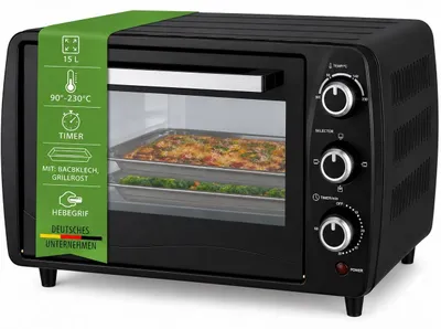 Mini-Backofen 15 L, 1200 W, 3 Funktionen, 90–230 °C, Timer