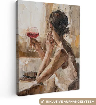 Produktbild von Leinwand Bilder 60x80 cm - Frau mit Wein, moderne Wanddeko für Wohnzimmer