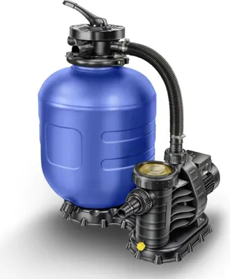 Produktbild von Paradies Pool® Sandfilteranlage myPOOL Premium Timer 400 mit 7,5 m³/h Umwälzpumpe mit Vorfilter inkl. 400 mm Kessel, 6-Wege-Ventil, Druckanzeige, für sauberes Poolwasser