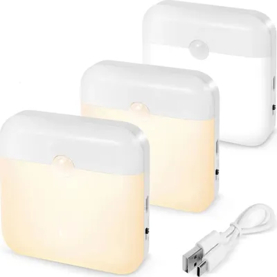 Produktbild von 3pc LED Nachtlicht,Tragbar Wandleuchte,mit Bewegungsmelder und Dämmerungssensor,Aufladbar Dimmbar,für Treppe,Schlafzimmer,Nachtlicht Kaltweiß