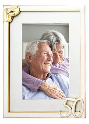 Immagine prodotto di Cornice fotografica per il 50° compleanno - Cornice in metallo dorata, 20 cm