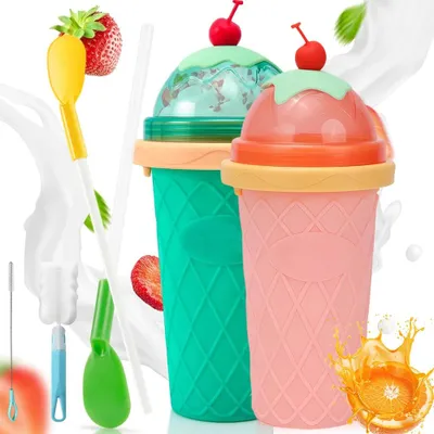 Immagine prodotto di Bicchiere portatile per milkshake – Tazza riutilizzabile – Ideale per il campeggio, i viaggi, la cucina e l'uso all'aperto. Include un cucchiaino