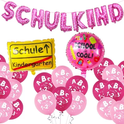 Immagine prodotto di Set di palloncini "Ritorno a scuola" - Ghirlanda decorativa rosa - Tedesco