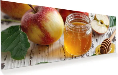 Produktbild von Glasbild 100x40cm in XXL für Wohnzimmer, Schlafzimmer Motiv Äpfel und Honig