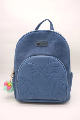 Image de Stitch & Angel – Sac à dos pour deux, en tissu corduroy bleu – « 28 × 22 × 11 cm »