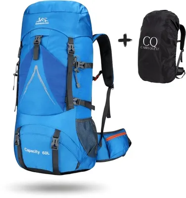 Image de CarryQuest® - Sac à dos de randonnée 60L en nylon avec housse de pluie, bleu clair