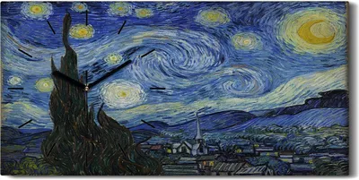 Produktbild von Küchenuhr Bürouhr Leinwand Uhr Geräuschlos Kunstdruck 60x30 Sternennacht - schwarze Hände