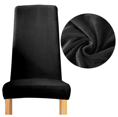 Produktbild von Dicker Velours-Stuhlbezug für schmale Rückenlehne in Schwarz – Weich und formstabil