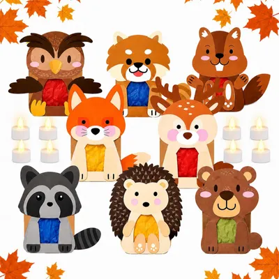 Imagen del producto de Kit de manualidades para velas decorativas de otoño, con 8 motivos de animales y 1 juego de velas LED
