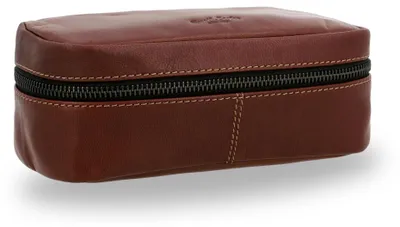Produktbild von Vintage braunes Leder-Federmäppchen für Schule und Büro, großes Etui mit Reißverschluss.