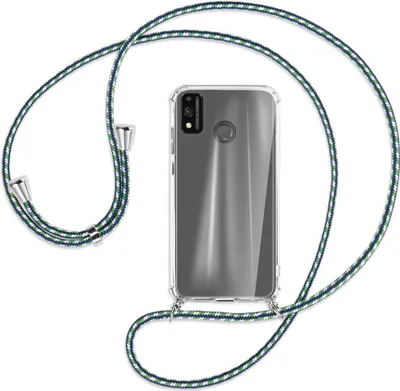 Produktbild von Handykette Backcover-Schutzhülle mit Band (Metall silberfarben) für Honor 9X Lite - grün/blau/weiß