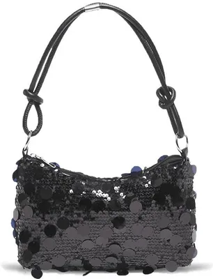 Immagine prodotto di Borsa a mano mini glamour, elegante borsa da viaggio da donna, modello a tracolla, nera, con paillettes per un tocco glamour.