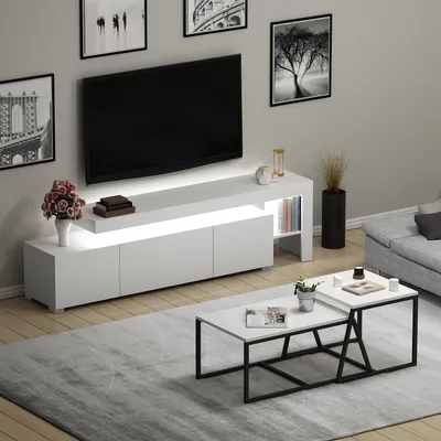 Produktbild von Skye Decor, Beliz - White, Wohnzimmermöbel-Set, Weiß, 100 % MELAMINBESCHICHTETE SPANPLATTEN, 192 x 37 x 53 cm