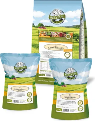 Produktbild von Bellfor Sparset Nr. 3 - Wiesen-Schmaus 10kg + Fleischstreifen Truthahn 100g + Fleischstreifen Ente 100g - 10.40 kg