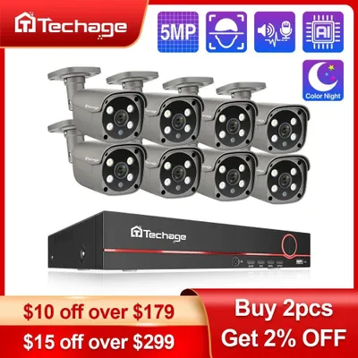 Immagine prodotto di Sistema di videosorveglianza CCTV - Kit NVR a 8 canali con 5 telecamere IP HD da esterno e riconoscimento facciale