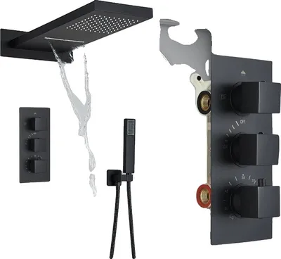 Immagine prodotto di Sistema doccia termostatico, stile contemporaneo, funzionalità a doppio comando, nero B