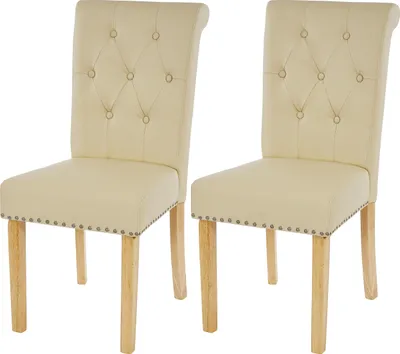 Produktbild von 2er-Set Esszimmerstuhl Chesterfield II, Stuhl Küchenstuhl, Nieten  Kunstleder, creme, helle Beine