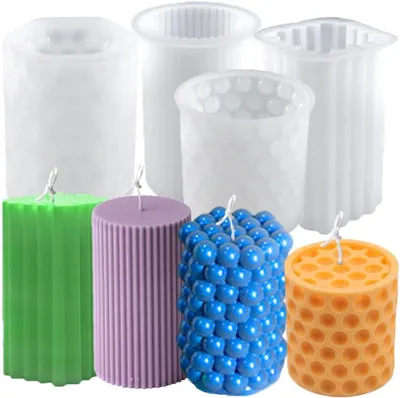 Immagine prodotto di Stampi in silicone per candele, confezione da 4 pezzi, ideali per la creazione di candele, set di stampi in silicone 3D, forma cilindrica, stampi per colata