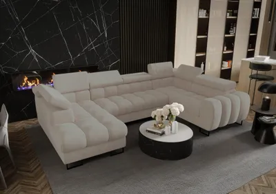 Produktbild von Wohnlandschaft Schlafsofa BASTIEN in Stoff Terra Beige Ottomane Links