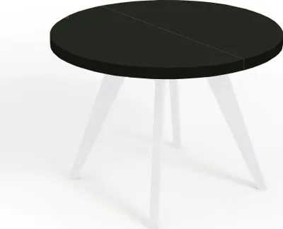 Image de Table ronde à rallonges pour la salle à manger, LORA, style loft, scandinave, diamètre : 110 / 160 cm, couleur : noir / blanc