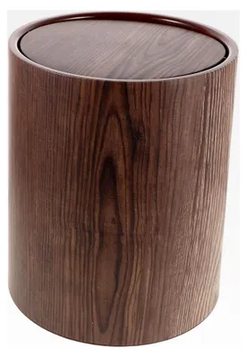 Produktbild von Großer Retro Mülleimer mit Schwingdeckel in Holzmaserung aus Kunststoff für Küche, Büro und Bad