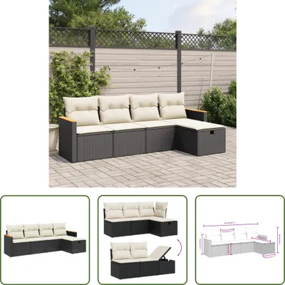 Produktbild von The Living Store 5-tlg. Garten-Sofagarnitur mit Kissen Schwarz Poly Rattan