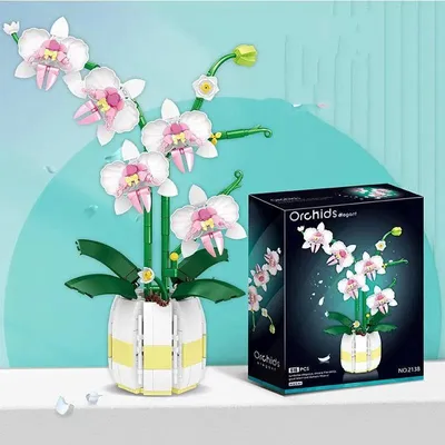 Productafbeelding van 616 stuks Orchidee bouwstenen, planten bouwstenen, bloemenboeket bouwset, bloemen van blokken, speelbouwstenen modelbouwset voor volwassenen