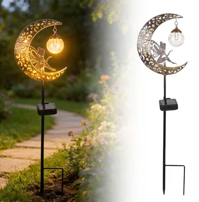 Produktbild von Focenat Solarlampen für Außen, Fairy Moon Garten Deko Solarleuchten, Metall Mond Gartenleuchte LED Glaskugel, Elfe Solarleuchte für Terrasse für Außen Gartendeko, Weg, Rasen, Hof