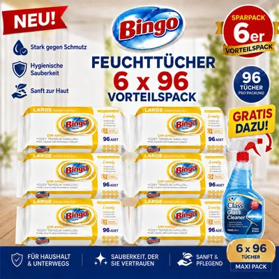 Obrázok produktu pre Bingo Zitrone 6x96 kusov čistiacich utierok s vôňou citróna + čistič na sklo