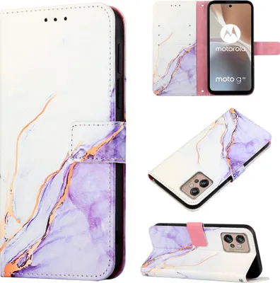 Obrázek produktu pro Moto G32 Pouzdro,PolyuretanKožené Pouzdro s Mramorovým Vzorem, Kapsy na Karty, Stojánek Pouzdro pro Motorola Moto G32 Bílý Fialová