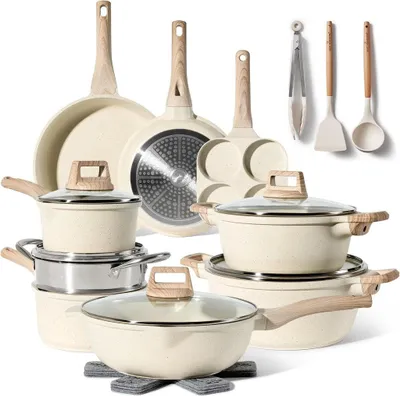 Produktbild von 21-teiliges Granit-Antihaft-Kochgeschirrset, Beige