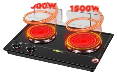 Image de Cuisinière électrique, puissance de 2500 W, tension de 220-240 V, plage de température de 100 à 250 °C, dimensions : 50 × 31,7 × 7 cm, deux zones de cuisson