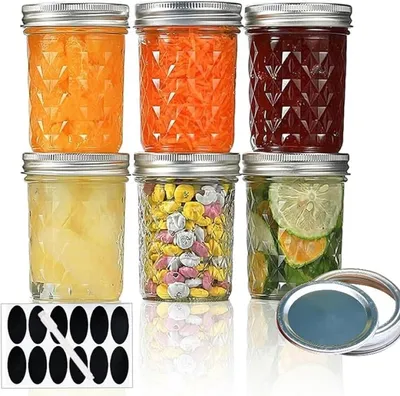 Productafbeelding van PromoHome® 6 glazen potten van 250 ml met deksel, luchtdicht, met etiketten en stift, geschikt voor jam, honing
