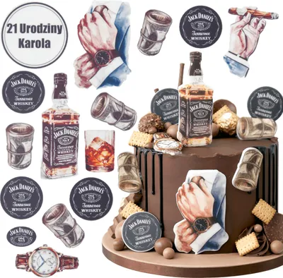 Obrázok produktu pre Sweetfanaberia | Dekorácie na tortu WHISKEY 14 kusov - Jack Daniels - mužský motív - jedlé a kreatívne