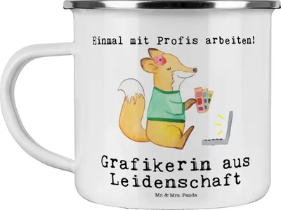 Produktbild von Mr. & Mrs. Panda Pott Grafikerin Leidenschaft - Weiß - Geschenk, Spruch, Lustig, Motivtasse, Emaille Tasse, Campingbecher, Witzig, Designer, Mediengestalter, Haferl